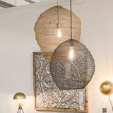 Modern Woven Steel Mesh Pendant Lamp Rustic Industrial Hanging Light for Living Room Kitchen