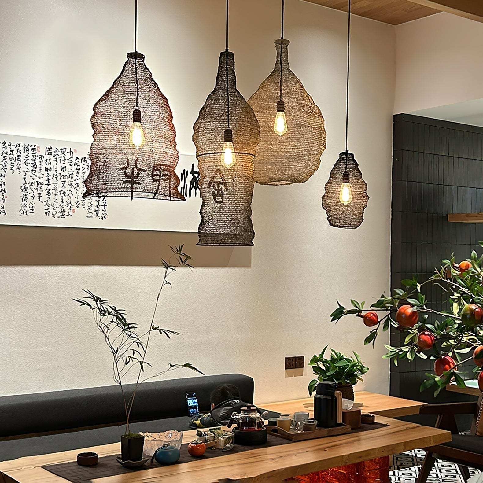 Modern Woven Steel Mesh Pendant Lamp Rustic Industrial Hanging Light for Living Room Kitchen