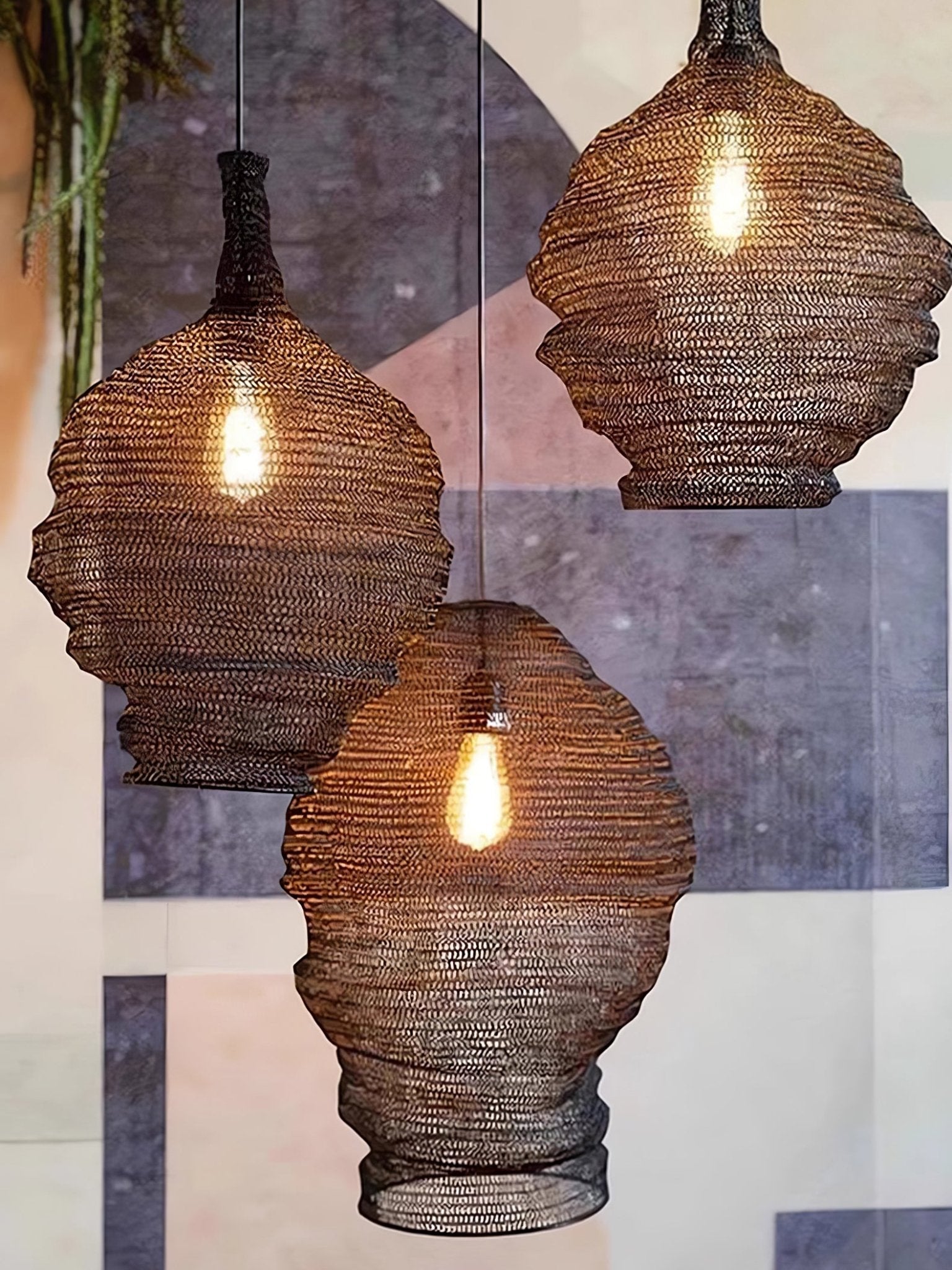 Modern Woven Steel Mesh Pendant Lamp Rustic Industrial Hanging Light for Living Room Kitchen
