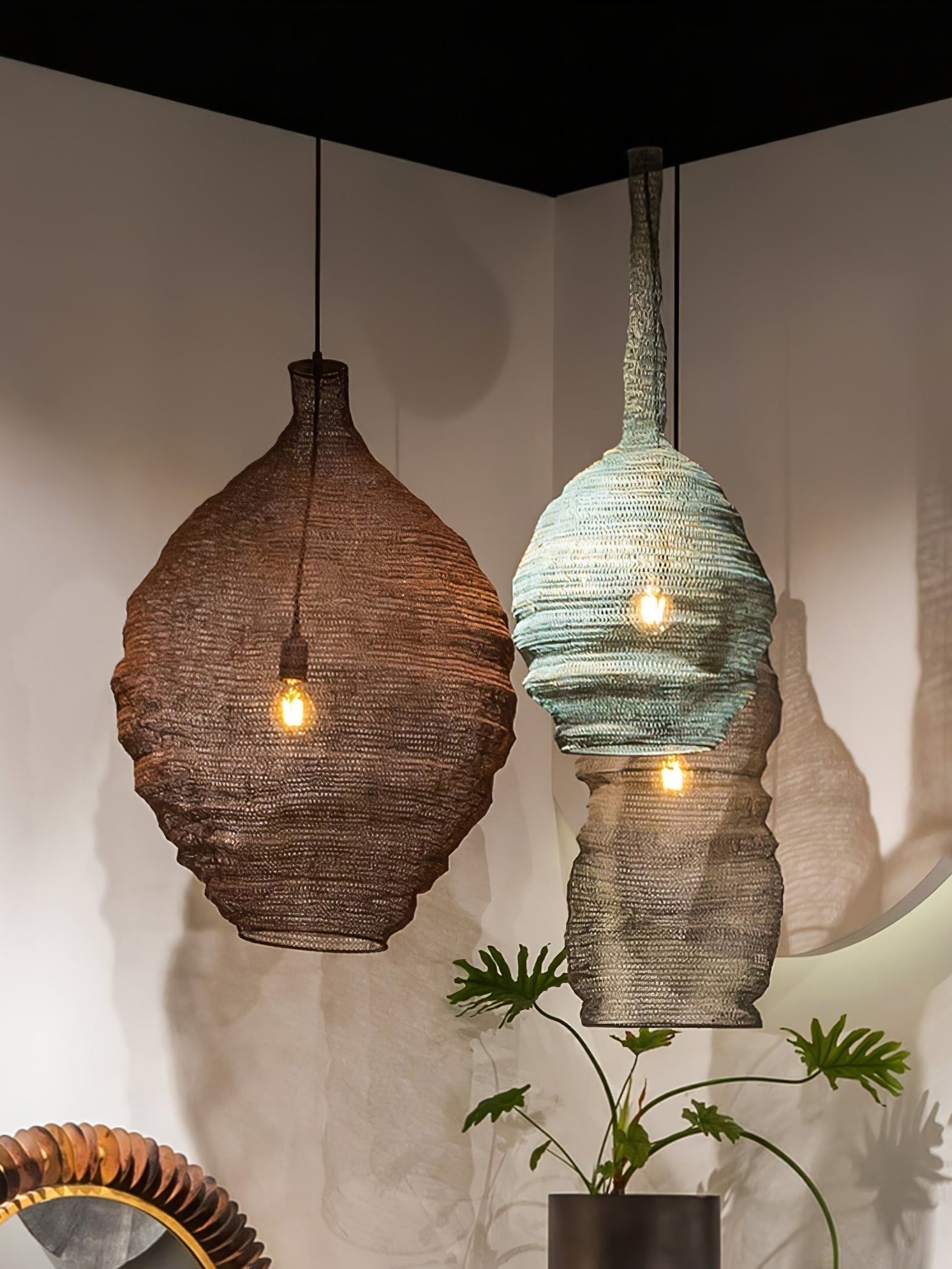 Modern Woven Steel Mesh Pendant Lamp Rustic Industrial Hanging Light for Living Room Kitchen