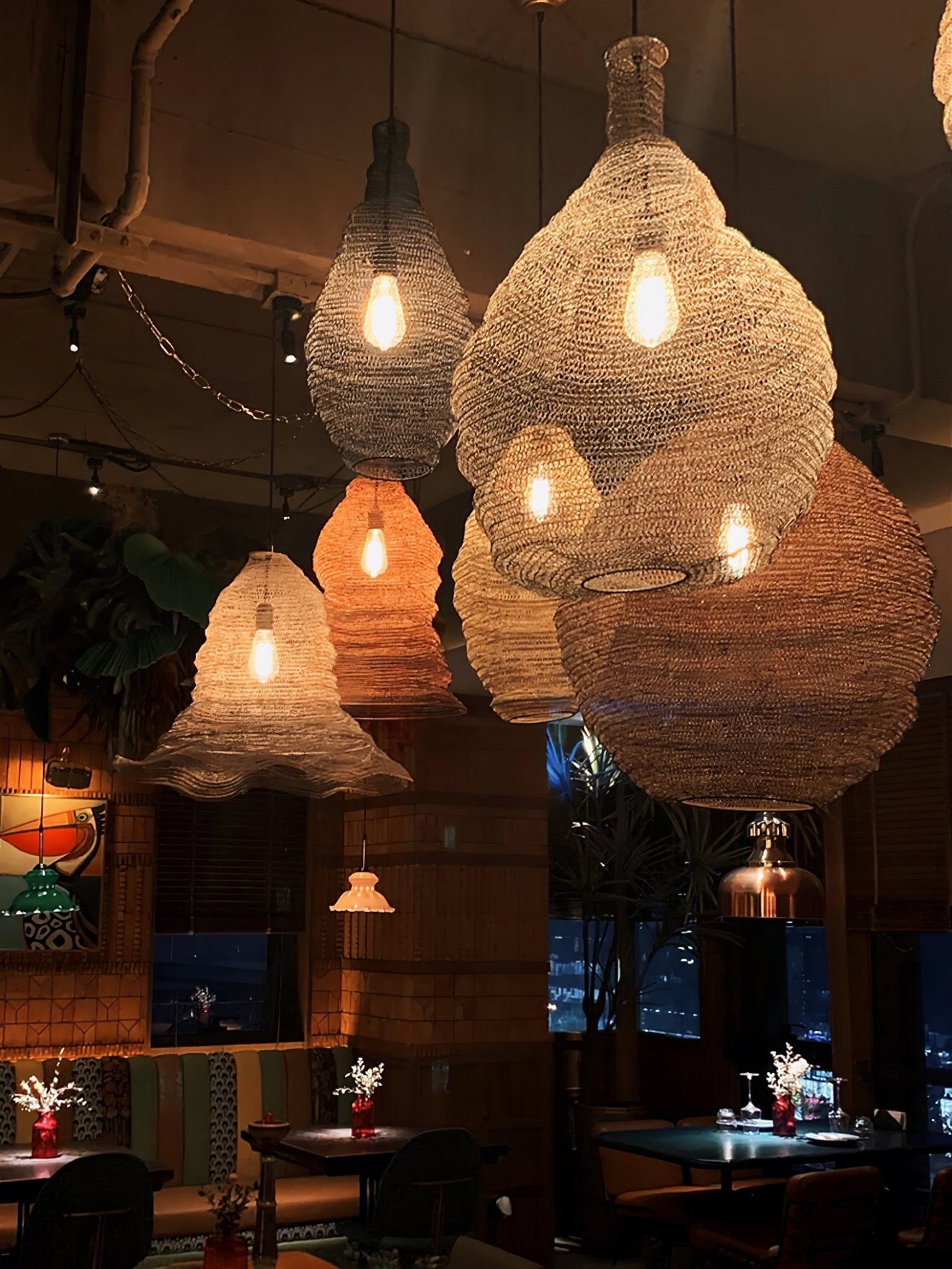 Modern Woven Steel Mesh Pendant Lamp Rustic Industrial Hanging Light for Living Room Kitchen