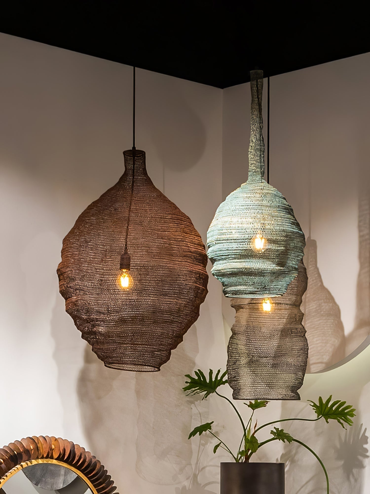Modern Woven Steel Mesh Pendant Lamp Rustic Industrial Hanging Light for Living Room Kitchen