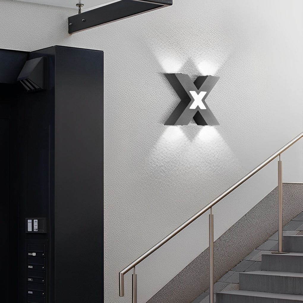 Modern X Shape LED Outdoor Wall Sconce IP65 Waterproof Black Aluminum Exterior Light Fixture