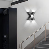 Modern X Shape LED Outdoor Wall Sconce IP65 Waterproof Black Aluminum Exterior Light Fixture