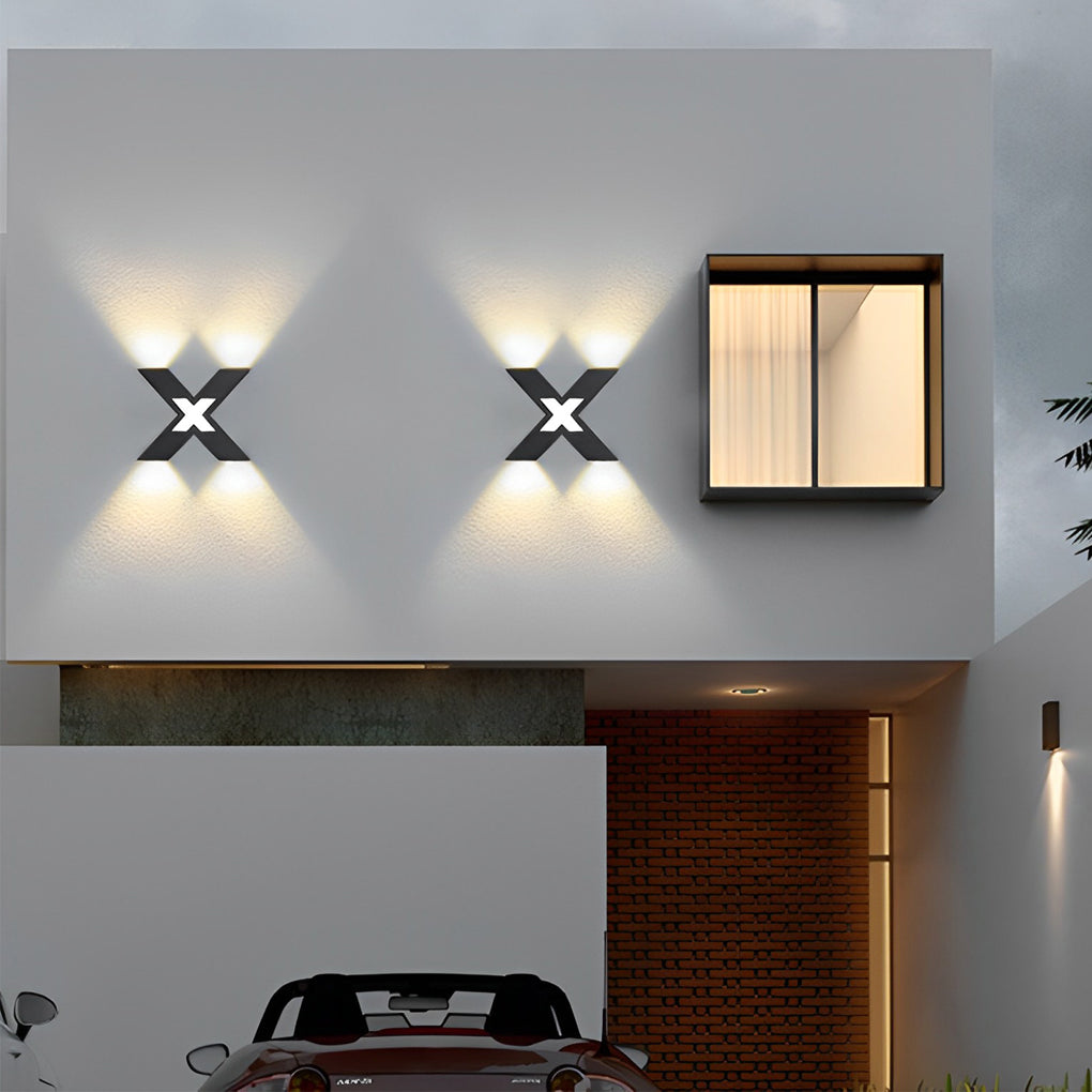 Modern X Shape LED Outdoor Wall Sconce IP65 Waterproof Black Aluminum Exterior Light Fixture