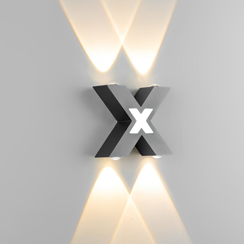 Modern X Shape LED Outdoor Wall Sconce IP65 Waterproof Black Aluminum Exterior Light Fixture