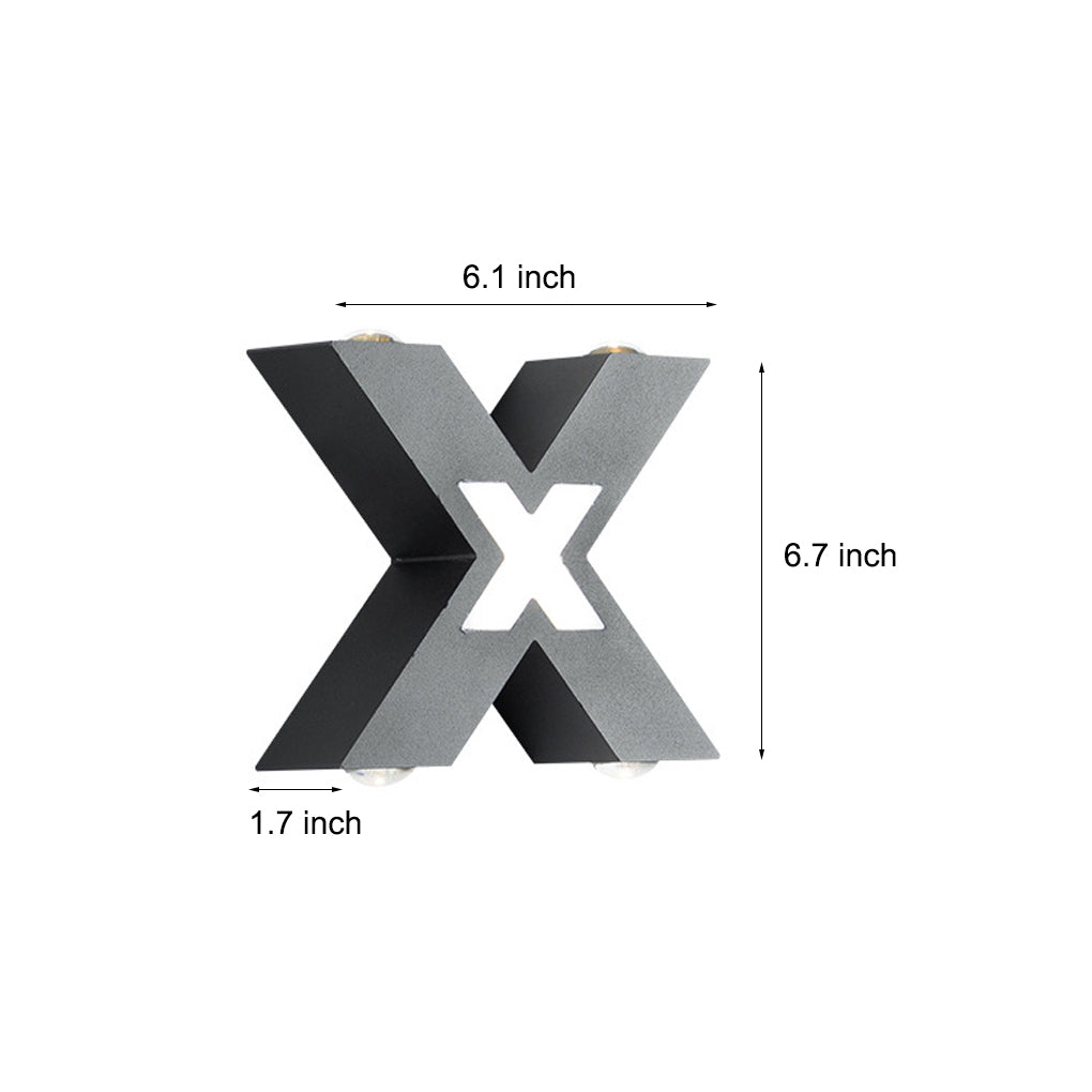 Modern X Shape LED Outdoor Wall Sconce IP65 Waterproof Black Aluminum Exterior Light Fixture