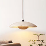 Modern Yellow Travertine and Solid Wood LED Pendant Lamp Natural Stone Hanging Ceiling Light