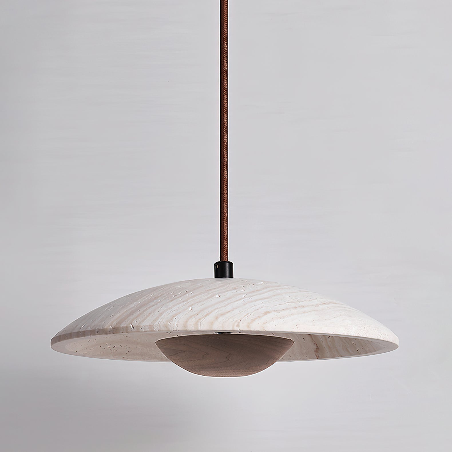 Modern Yellow Travertine and Solid Wood LED Pendant Lamp Natural Stone Hanging Ceiling Light