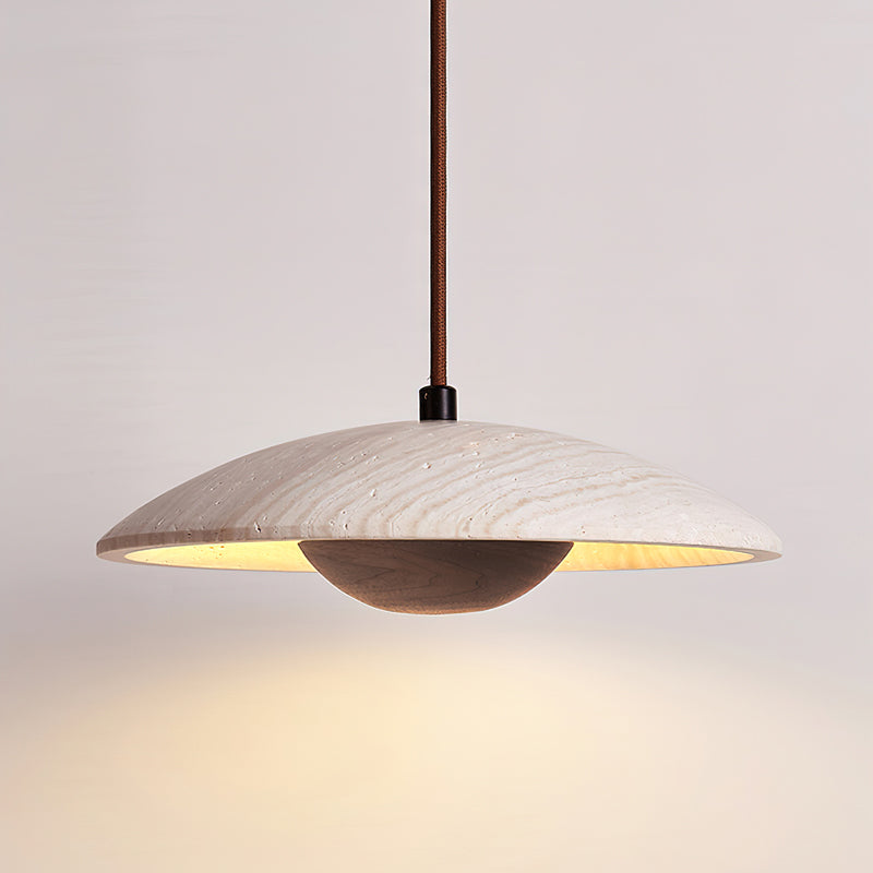 Modern Yellow Travertine and Solid Wood LED Pendant Lamp Natural Stone Hanging Ceiling Light