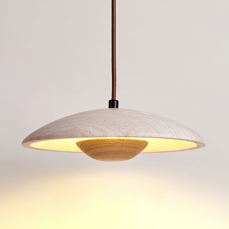 Modern Yellow Travertine and Solid Wood LED Pendant Lamp Natural Stone Hanging Ceiling Light