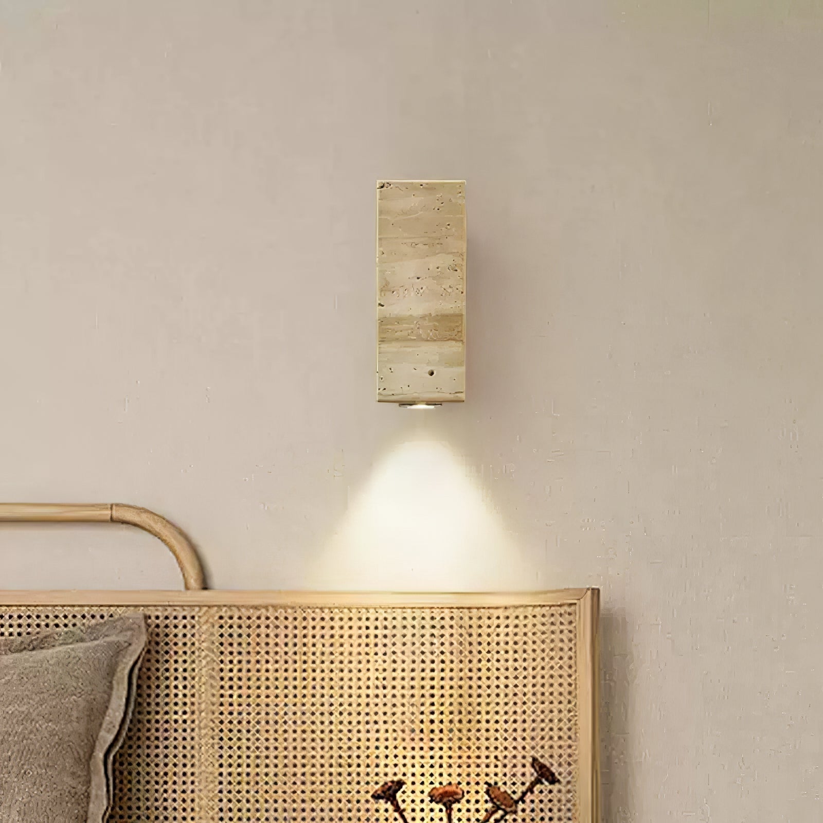 Modern Yellow Travertine LED Wall Sconce with Walnut Wood Bracket Lighting
