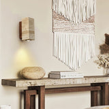 Modern Yellow Travertine LED Wall Sconce with Walnut Wood Bracket Lighting
