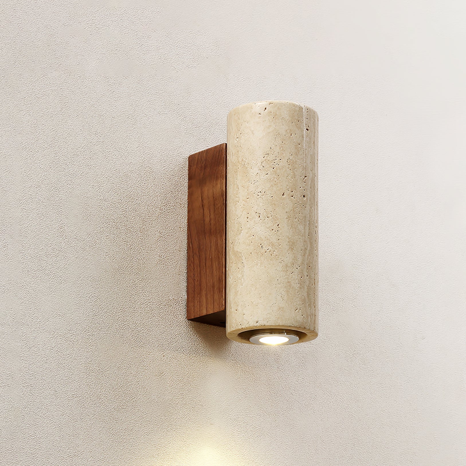 Modern Yellow Travertine LED Wall Sconce with Walnut Wood Bracket Lighting