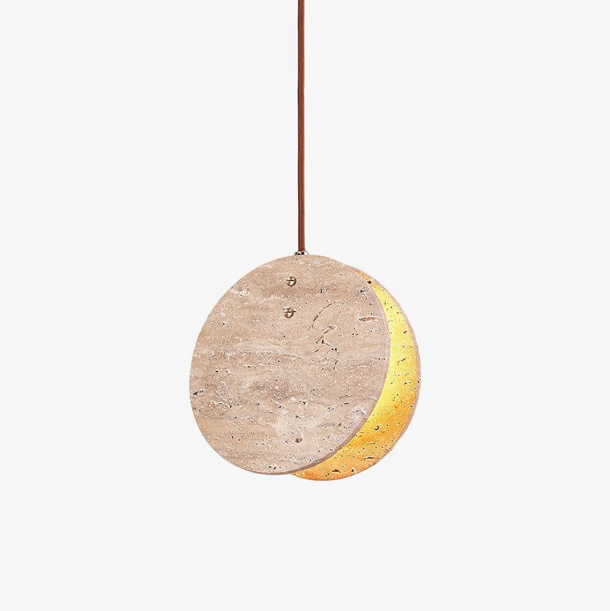 Modern Yellow Travertine Stone Disc Pendant Light Minimalist Circular Hanging Lamp