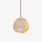Modern Yellow Travertine Stone Disc Pendant Light Minimalist Circular Hanging Lamp