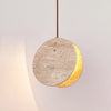 Modern Yellow Travertine Stone Disc Pendant Light Minimalist Circular Hanging Lamp