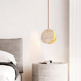 Modern Yellow Travertine Stone Disc Pendant Light Minimalist Circular Hanging Lamp