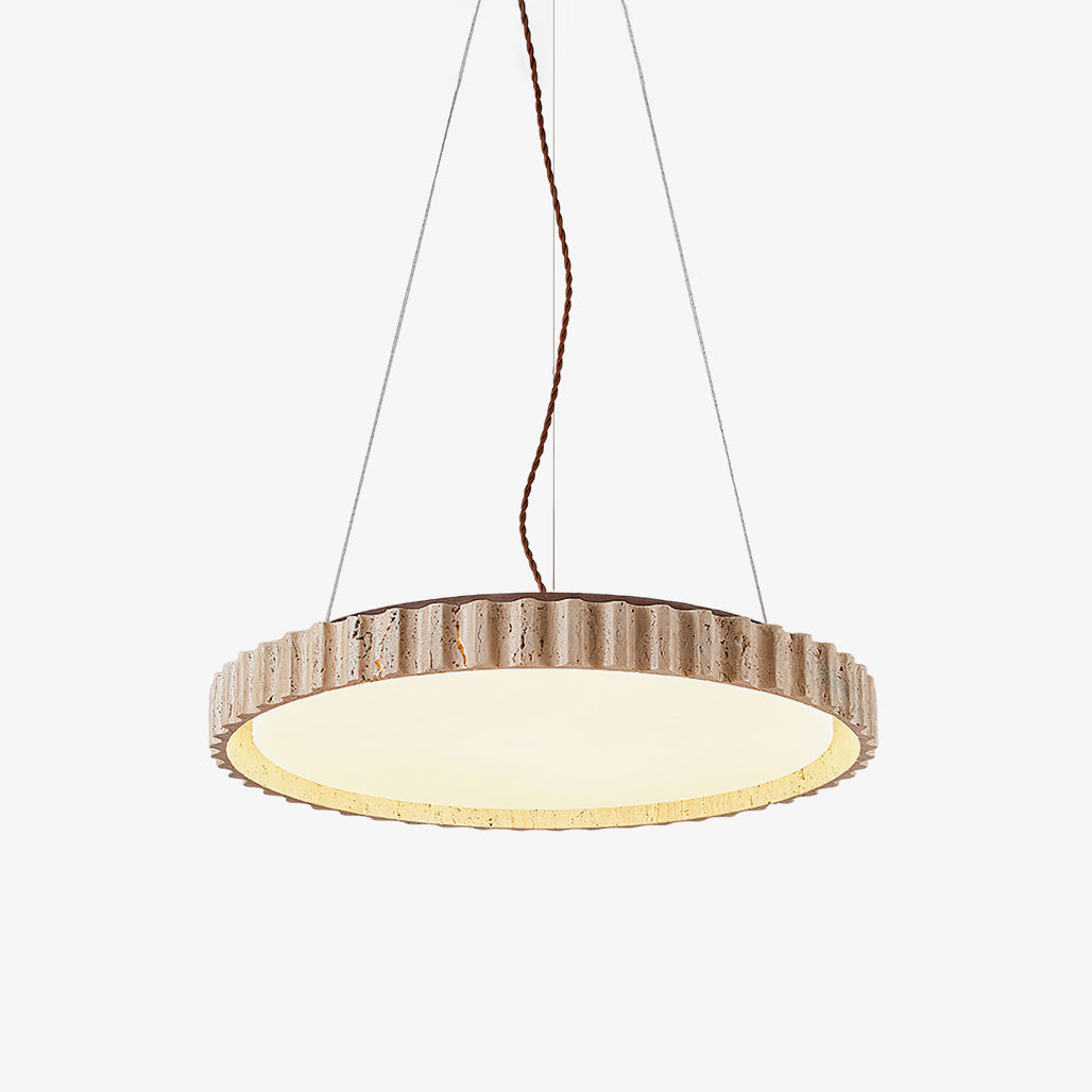 Modern Yellow Travertine Stone LED Pendant Light Grove Circle Ceiling Hanging Lamp for Kitchen