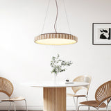 Modern Yellow Travertine Stone LED Pendant Light Grove Circle Ceiling Hanging Lamp for Kitchen