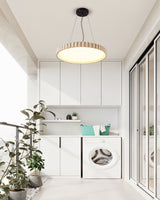 Modern Yellow Travertine Stone LED Pendant Light Grove Circle Ceiling Hanging Lamp for Kitchen