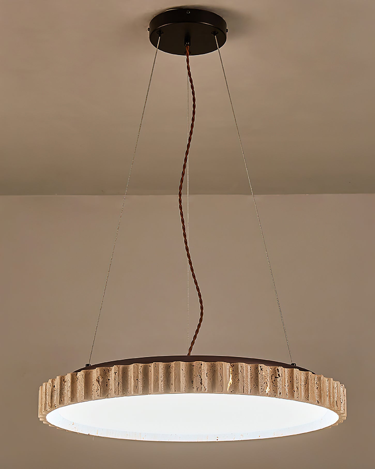Modern Yellow Travertine Stone LED Pendant Light Grove Circle Ceiling Hanging Lamp for Kitchen