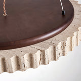 Modern Yellow Travertine Stone LED Pendant Light Grove Circle Ceiling Hanging Lamp for Kitchen