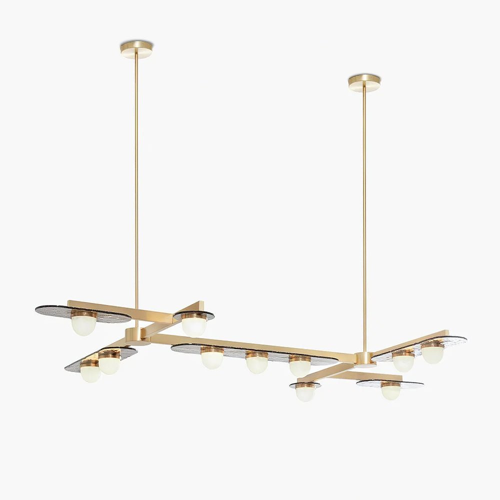 Modulo Modern Linear LED Chandelier Horizontal Geometric Pendant Light Gold Finish