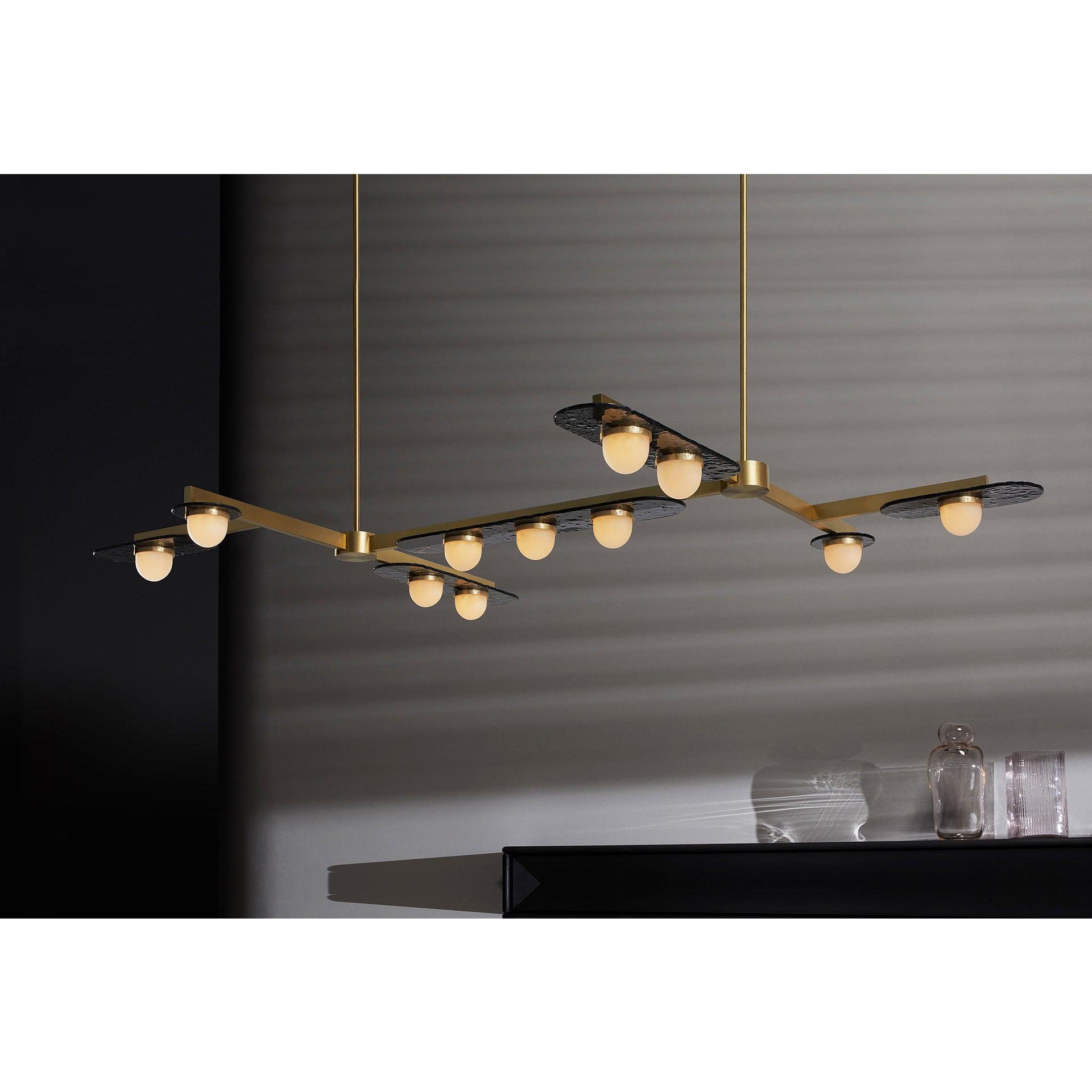 Modulo Modern Linear LED Chandelier Horizontal Geometric Pendant Light Gold Finish