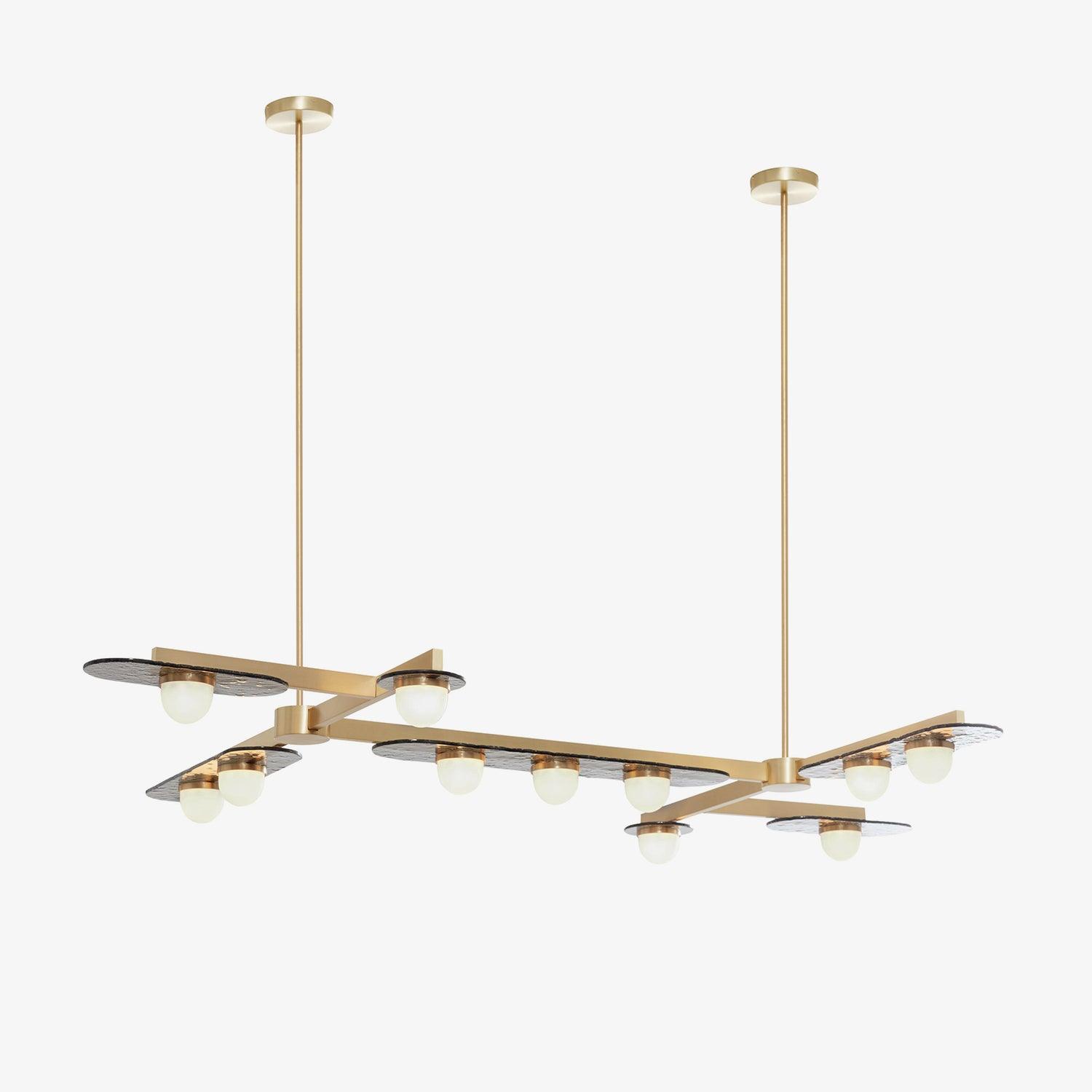 Modulo Modern Linear LED Chandelier Horizontal Geometric Pendant Light Gold Finish