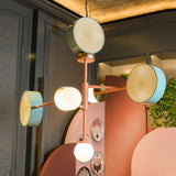 Monaco Modern Abstract Sculptural Pendant Light with Rattan and Glass Spheres