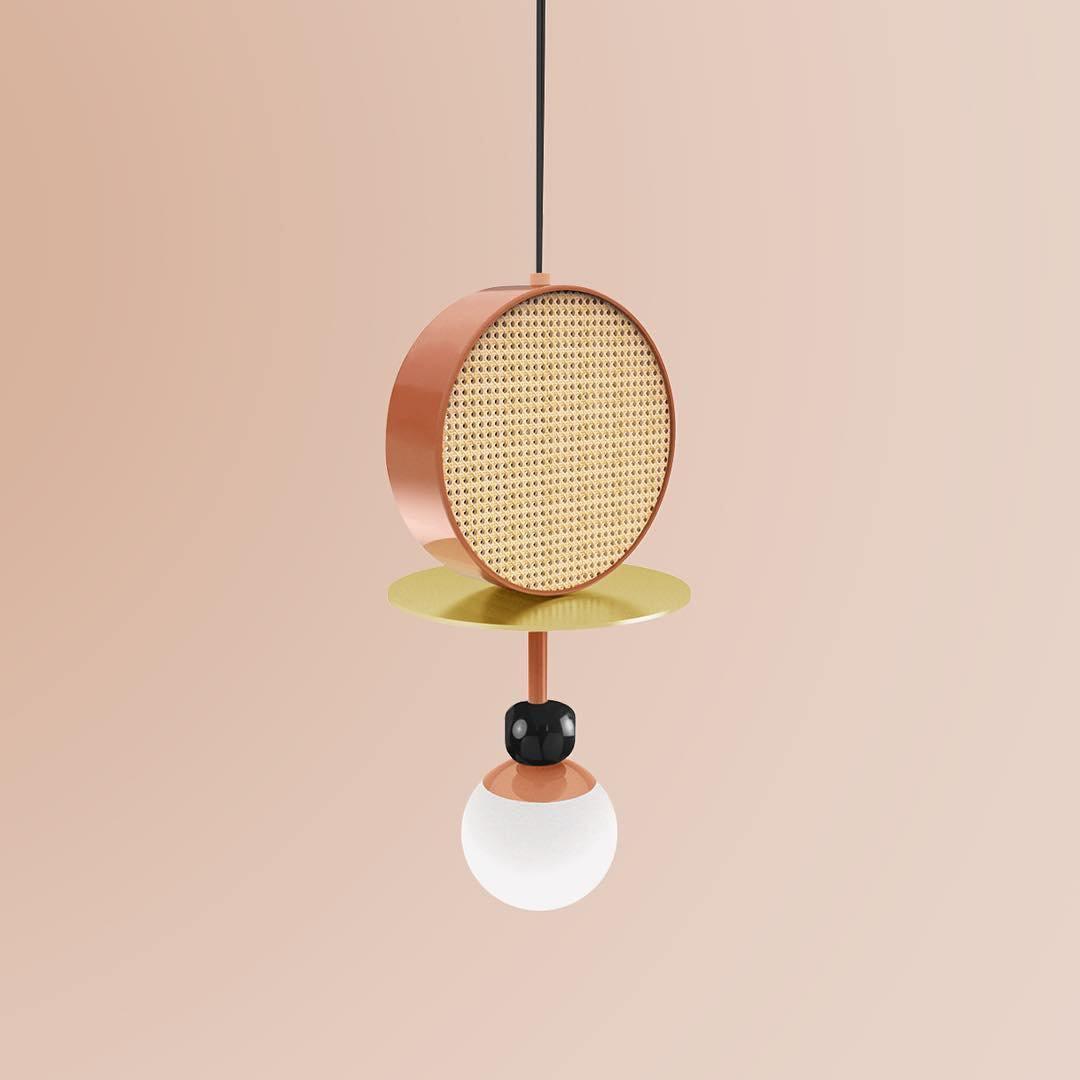 Monaco Modern Abstract Sculptural Pendant Light with Rattan and Glass Spheres