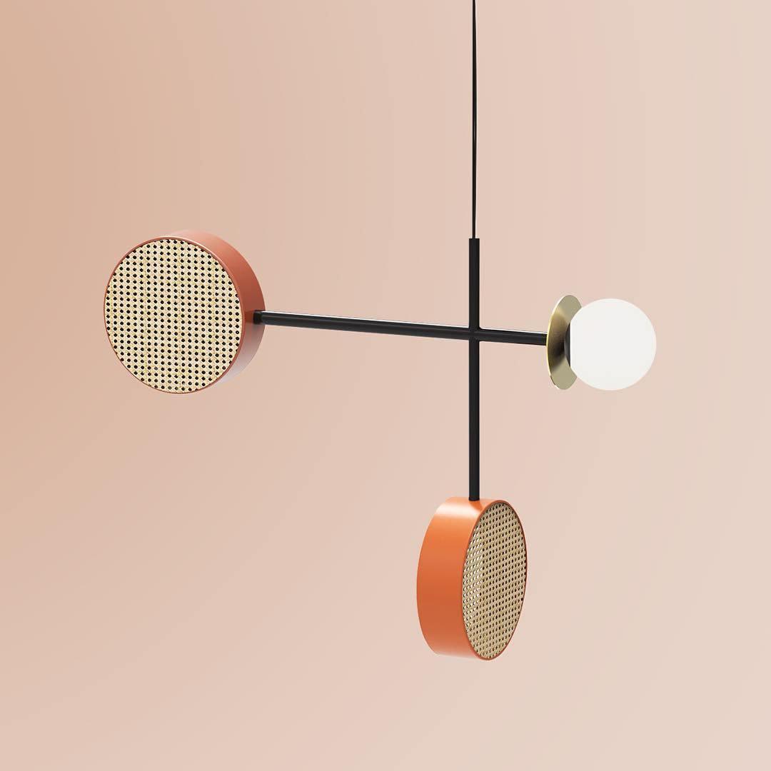 Monaco Modern Abstract Sculptural Pendant Light with Rattan and Glass Spheres