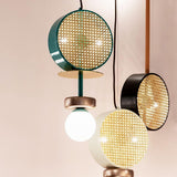 Monaco Modern Abstract Sculptural Pendant Light with Rattan and Glass Spheres