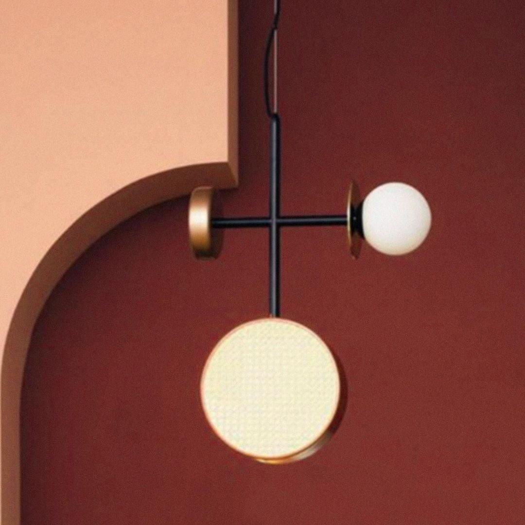 Monaco Modern Abstract Sculptural Pendant Light with Rattan and Glass Spheres