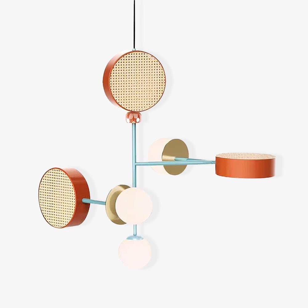 Monaco Modern Abstract Sculptural Pendant Light with Rattan and Glass Spheres