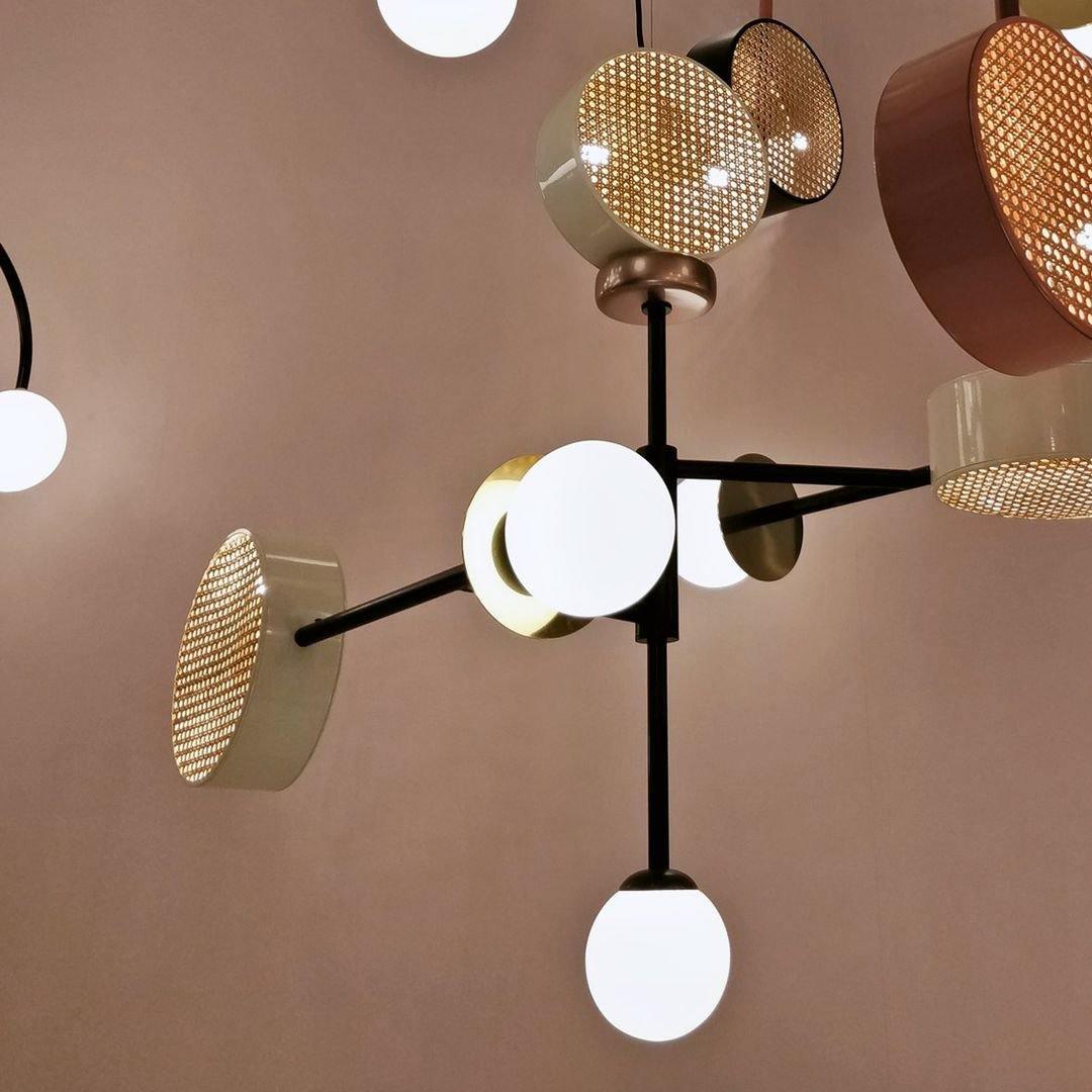 Monaco Modern Abstract Sculptural Pendant Light with Rattan and Glass Spheres