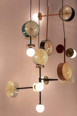 Monaco Modern Abstract Sculptural Pendant Light with Rattan and Glass Spheres