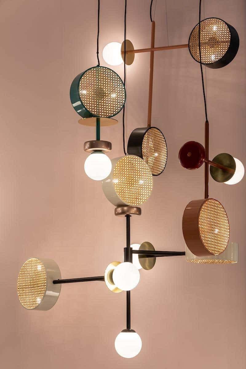 Monaco Modern Abstract Sculptural Pendant Light with Rattan and Glass Spheres
