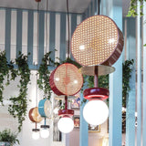 Monaco Modern Abstract Sculptural Pendant Light with Rattan and Glass Spheres
