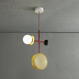 Monaco Modern Abstract Sculptural Pendant Light with Rattan and Glass Spheres