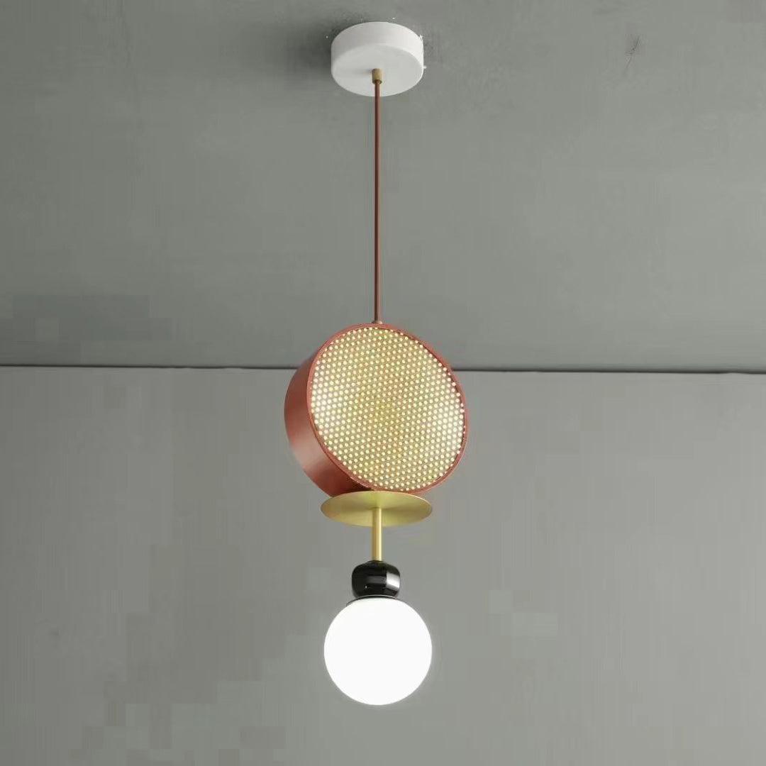 Monaco Modern Abstract Sculptural Pendant Light with Rattan and Glass Spheres
