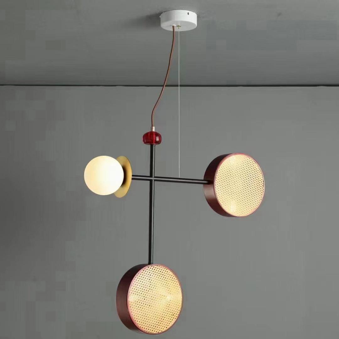 Monaco Modern Abstract Sculptural Pendant Light with Rattan and Glass Spheres