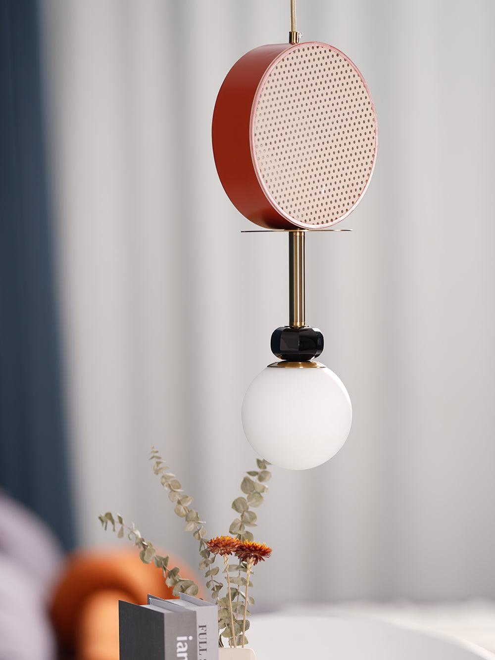 Monaco Modern Abstract Sculptural Pendant Light with Rattan and Glass Spheres