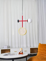 Monaco Modern Abstract Sculptural Pendant Light with Rattan and Glass Spheres