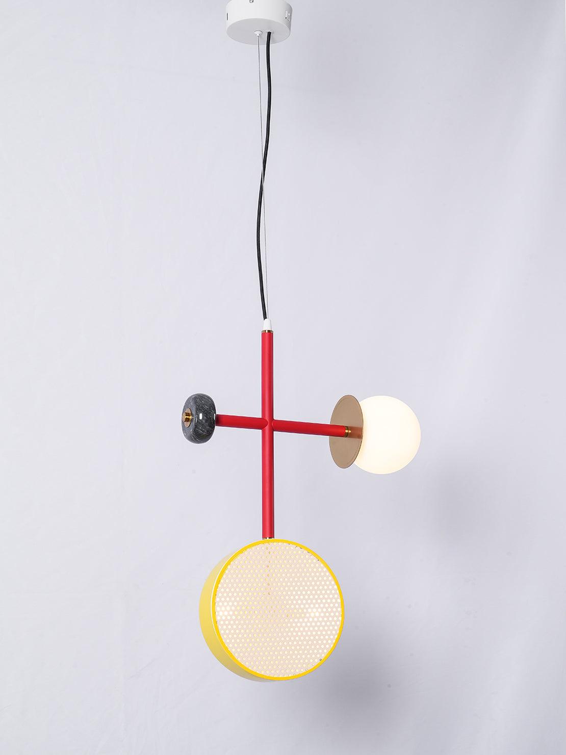 Monaco Modern Abstract Sculptural Pendant Light with Rattan and Glass Spheres