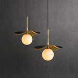 Montera Alabaster Pendant Light with Undulating Biomorphic Shade and Brass Accents