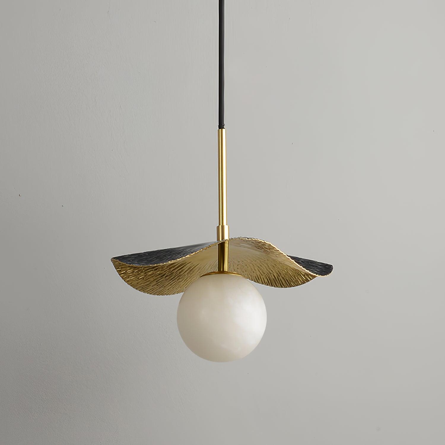 Montera Alabaster Pendant Light with Undulating Biomorphic Shade and Brass Accents