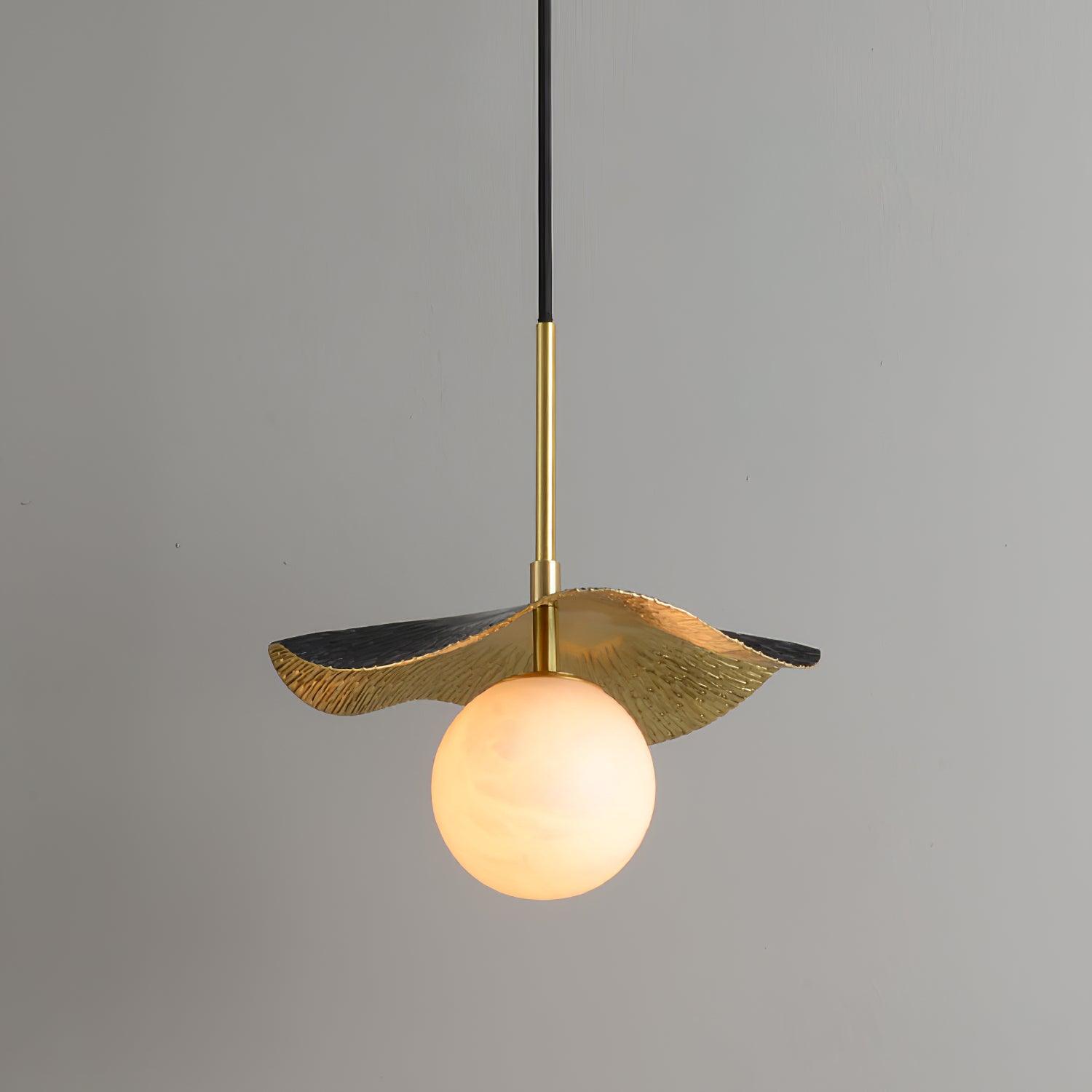 Montera Alabaster Pendant Light with Undulating Biomorphic Shade and Brass Accents