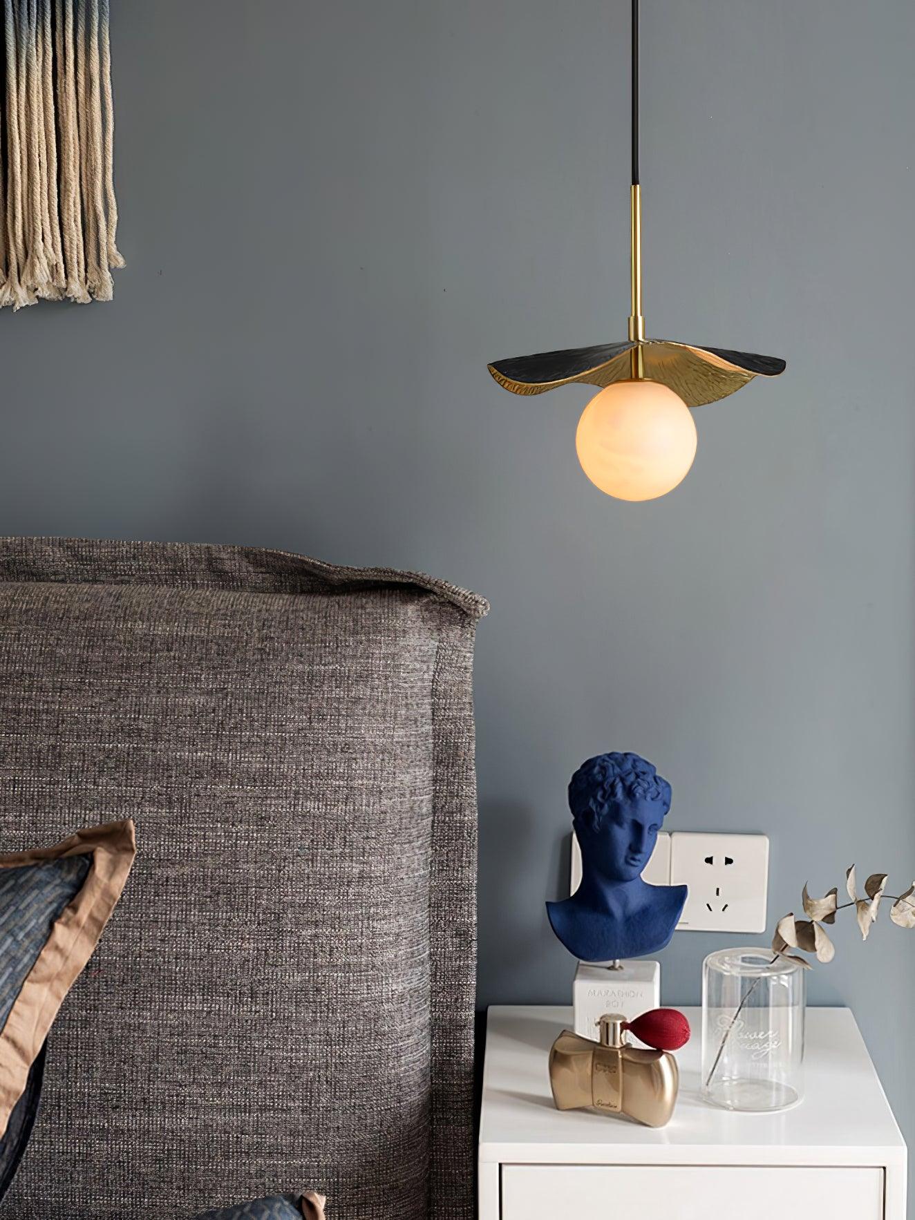 Montera Alabaster Pendant Light with Undulating Biomorphic Shade and Brass Accents